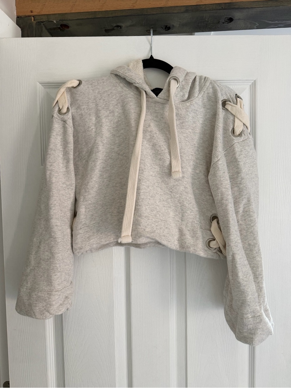 *2 for 20* Kendall & Kylie Cream-Light Gray Lace-Up Cropped Hoodie